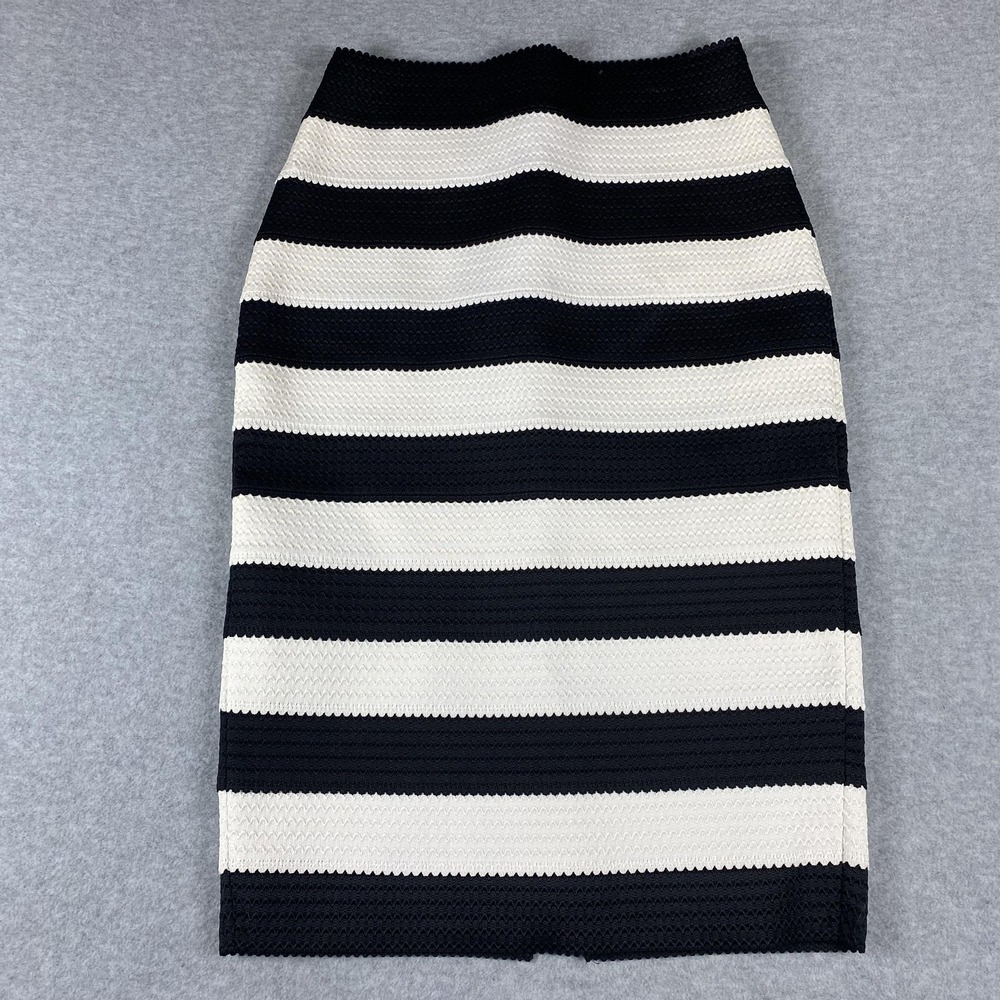 Express Skirt Womens XS Black White Stripe Textured Knit Pencil‎ Midi Bodycon